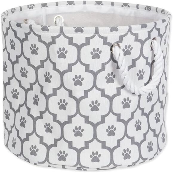 Pet Storage Collection Lattice Paw Print, Small Round, White/Gray - Picture 7 of 7